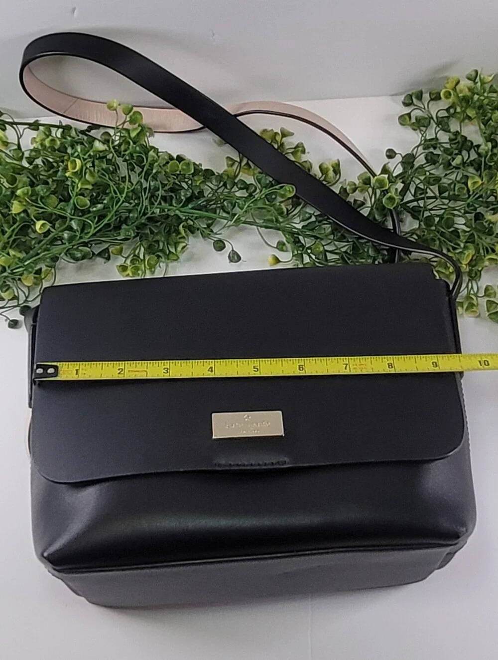 kate spade Black Crossbody with Beige Strap and Gold Plaque